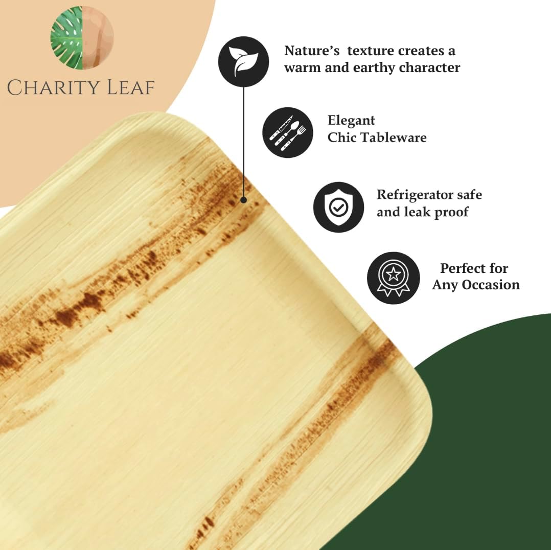 200-Pack 9"x6" Disposable Bamboo Trays | Eco-Friendly, Compostable Bamboo-Style Platters for Events &amp; Weddings