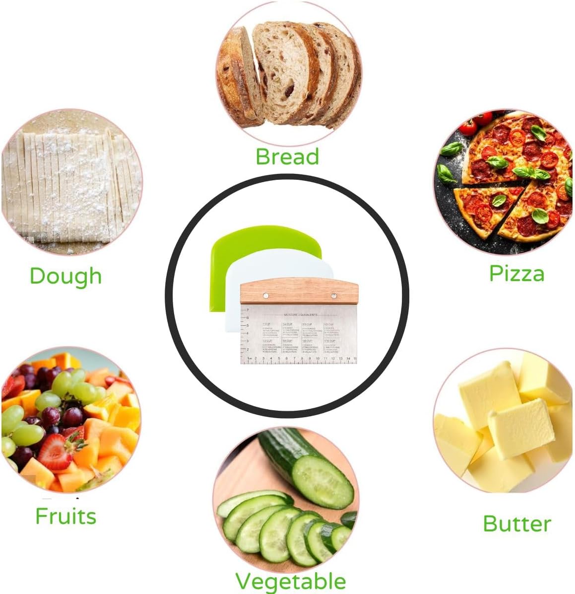 BOORIKA Dough Scraper &amp; Bench Scraper Kitchen – Stainless Steel Sourdough Tools – Dough Cutter for Sourdough Bread, Pizza, and Flat Top Griddles – Chef Approved (Light)