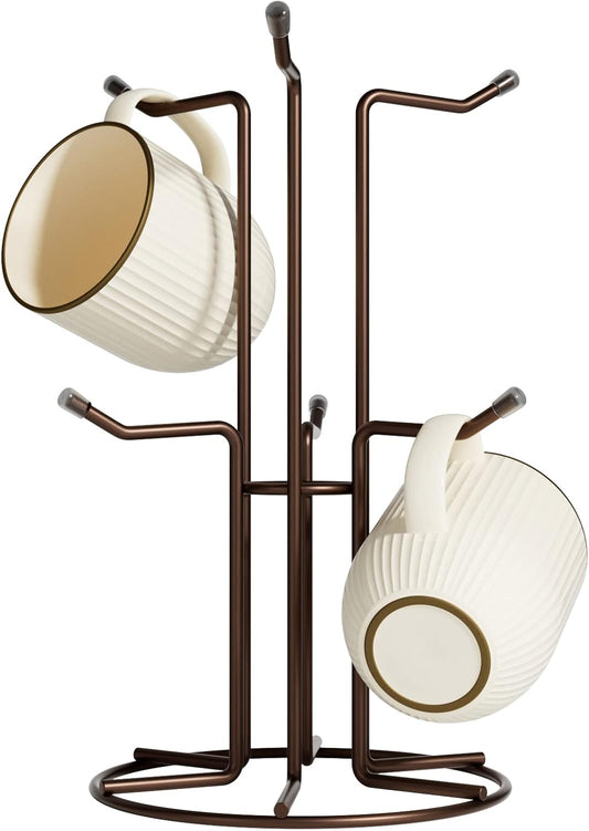 HULISEN Mug Holder for Large Cups, Mug Tree for Counter with 6 Hooks, Metal Coffee Mug Stand for Easy Pick, Place and