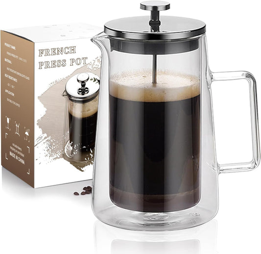 French Press Coffee Maker 22Oz - Double-Wall Insulated Borosilicate Glass - Ergonomic Handle - Coffee Gift - Tea & Coffee