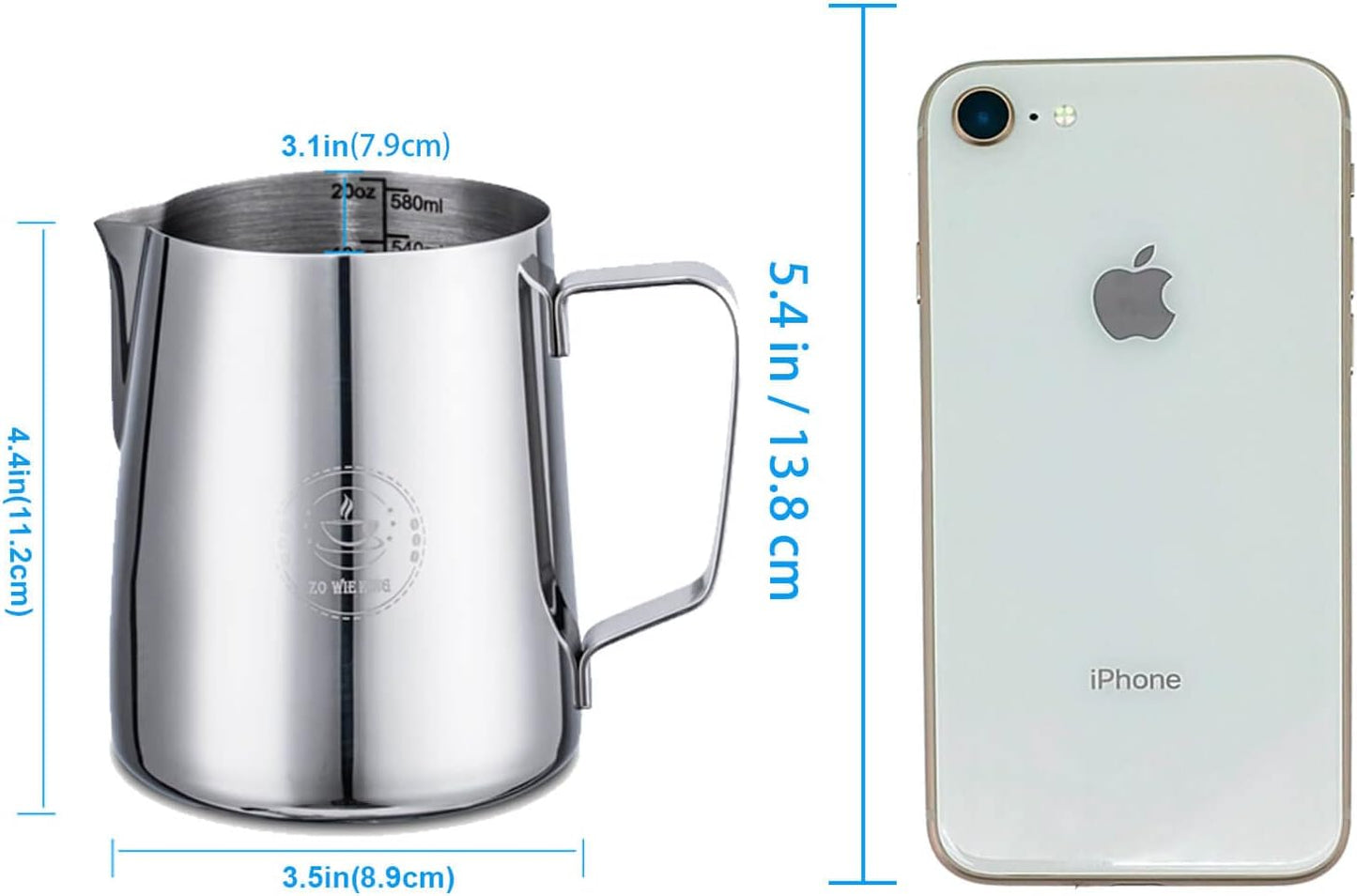 20oz Milk Frothing Pitcher, Stainless Steel Espresso Steamer Frother Cup