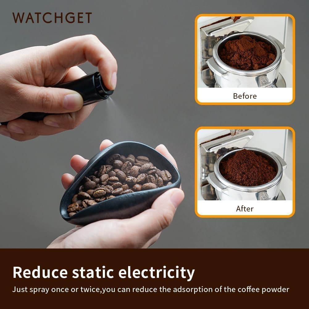 watchget Coffee Bean Dosing Cup &amp; RDT Spray Bottle Kit, Black | 10ml Static Reducing Sprayer; Ceramic Single Dose Tray for Coffee &amp; Tea;Espresso Brewing Accessory for Home &amp; Espresso Bars