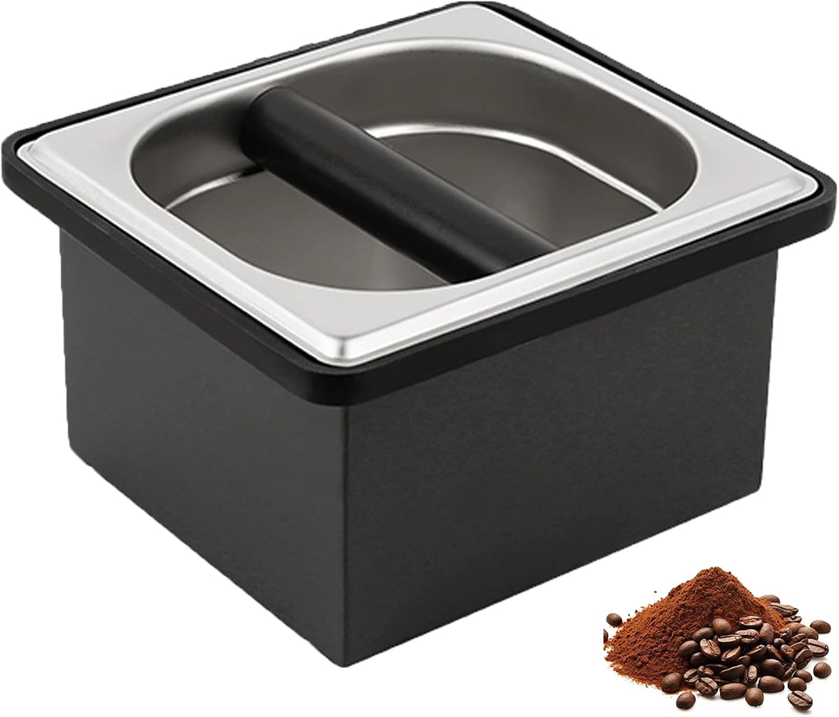 Espresso Knock Box, Coffee Knock Box for Espresso Grounds Disposal, Large Capacity, Equipped with Noise Reduction Rubber Ring &amp; Steel Holder, Ideal Tool for Espresso Machines, Black (Small)