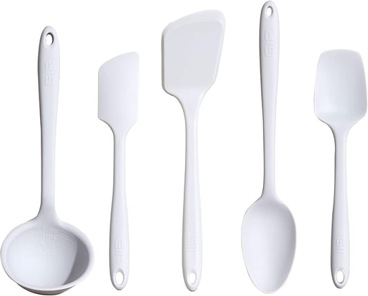 GIR: Get It Right 5 Piece Silicone Cooking Utensils Set - Ladle, Spatula, Flip, Spoon & Spoonula, Non-Stick, Heat Resistant,