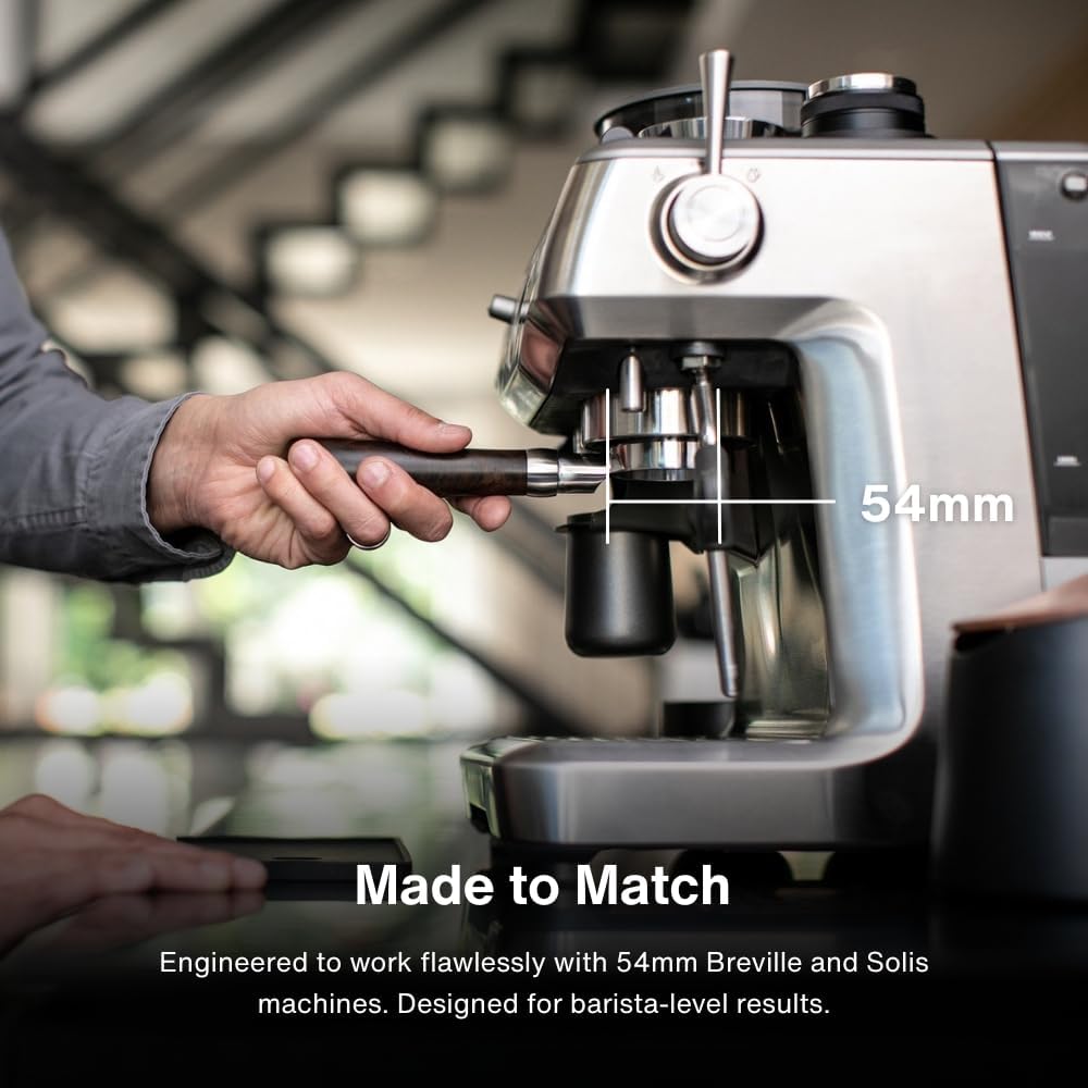 Crema Coffee Products 54mm Bottomless Naked Portafilter | Compatible with 54mm Breville Machines | Includes Double Shot Filter Basket | Matte Black