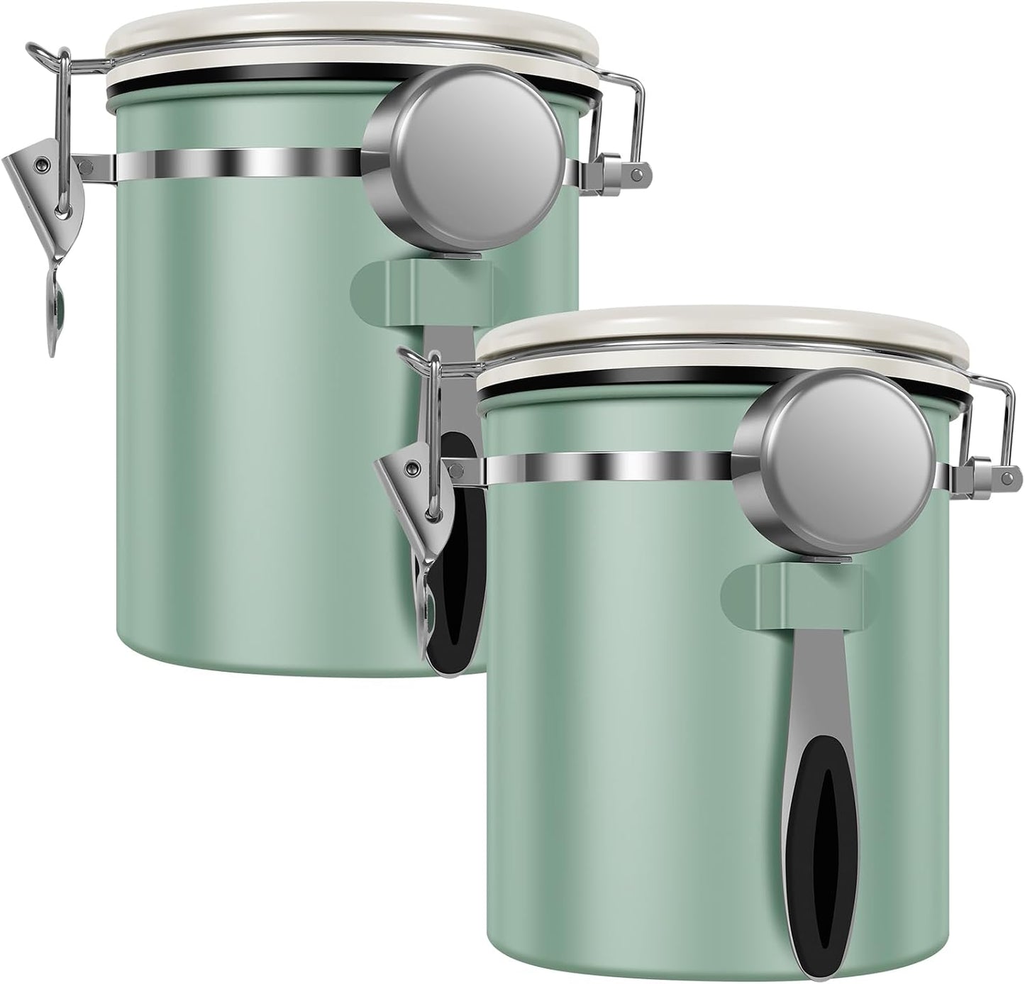 2PCS Coffee Storage Canister 1.5L 51OZ Double Airtight Coffee Beans Container with Date Locator 304 Stainless Steel Kitchen Food Storage Container with Spoon For Coffee Beans Grounds Tea Sugar