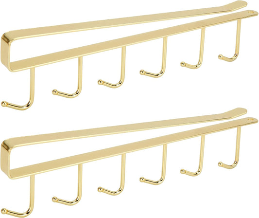 2pcs Mug Organizer for Kitchen Cabinets,Under-Shelf Coffee Cup Mug Rack with 6 Hooks,Fit for 1.1 Inch Thickness Shelf or