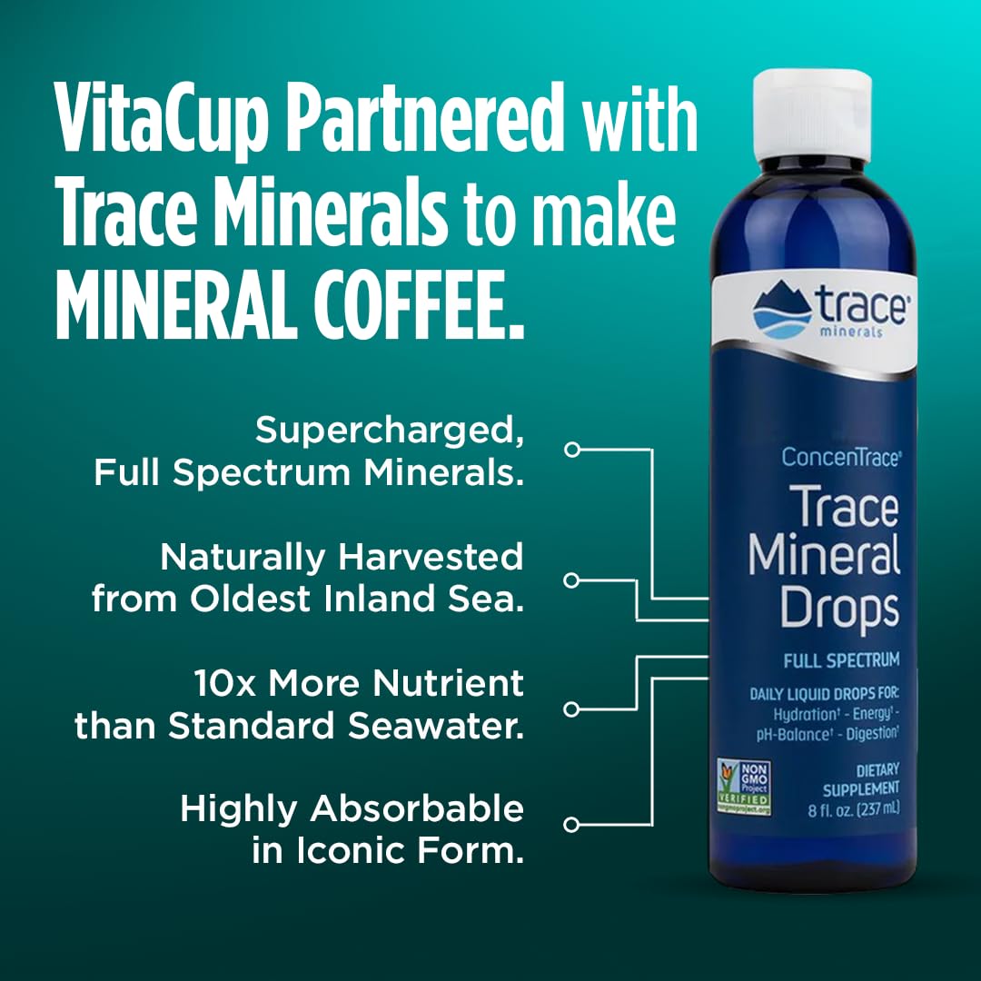 VitaCup Mineral Medium Dark Roast Coffee Pods with Electrolytes, 32ct | Sea Minerals