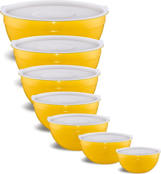 Yellow Mixing Bowls With Airtight Lids,Stainless Steel Bowl,Salad Bowls 7 Piece Colorful Nesting Bowl Yellow Kitchen