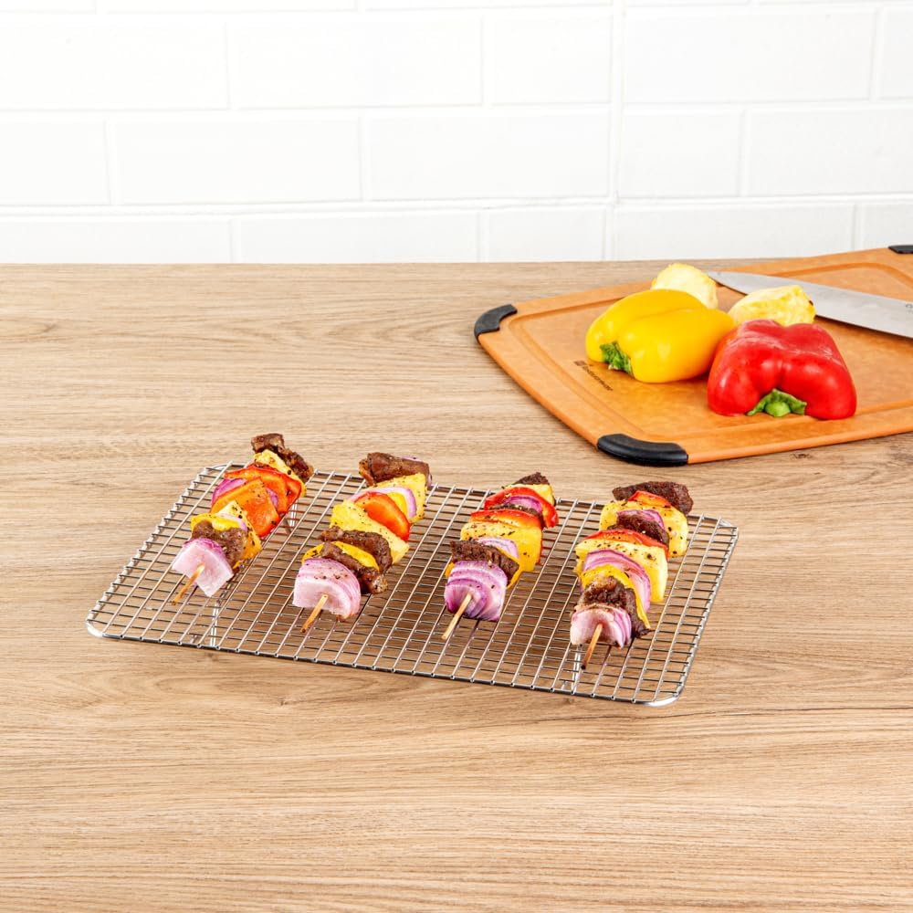 Restaurantware Met Lux 8.5 x 12 Inch Wire Baking Rack 1 Heavy-Duty Oven Wire Rack - Fits Quarter Size Sheet Pan Dishwashable Stainless Steel Cooling Rack Elevated Feet Oven-Ready Up To 575F