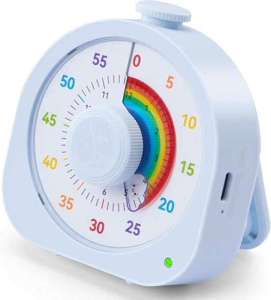 Visual Timer for Kids, Rechargeable Timer for Classroom Office Kitchen with 'Rainbow' Pattern Design, 60min/12h Silent