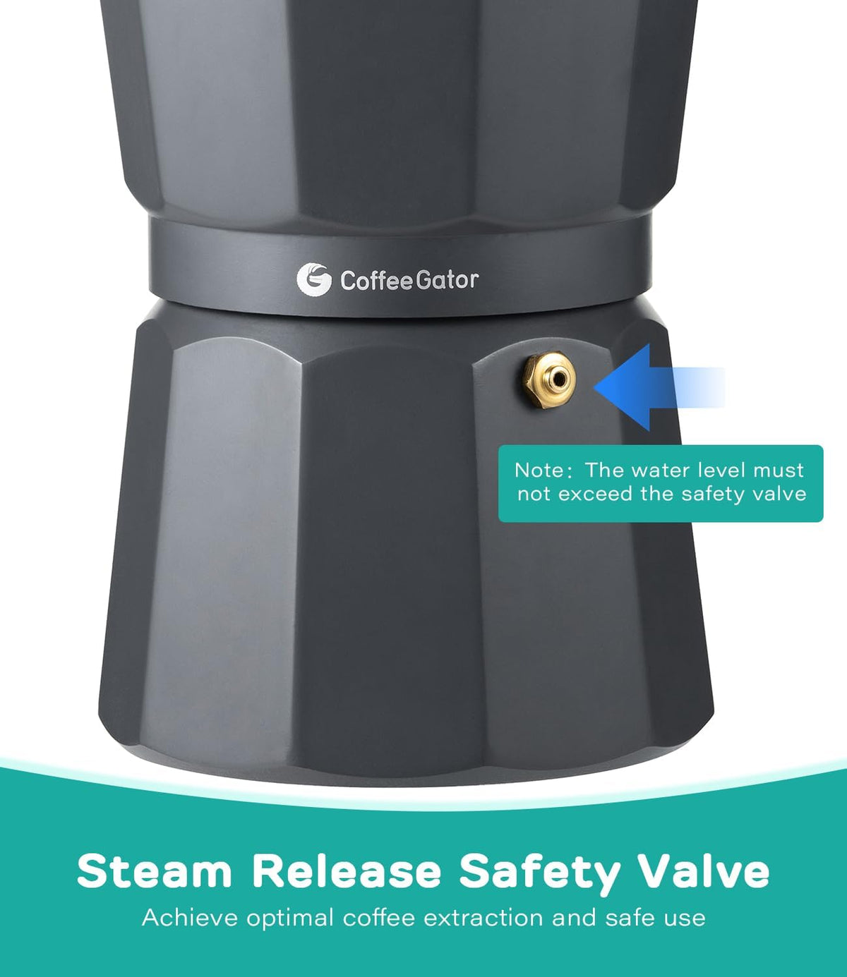 Coffee Gator Moka Pot Aluminum - 6 Cup, 12oz Stovetop Espresso Maker