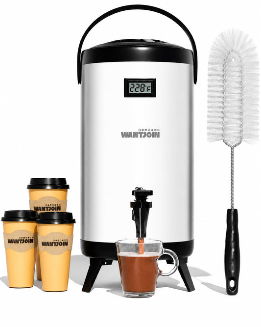 WantJoin Insulated Beverage Dispenser-75 Cup Hot&amp;Cold water Urn for Catering-Stainless Steel Premium 12 L/3.2 Gallon Hot Drink Dispenser with Spigot for Coffee &amp; Hot tea,Cold Milk,Water,Juice(Silver)
