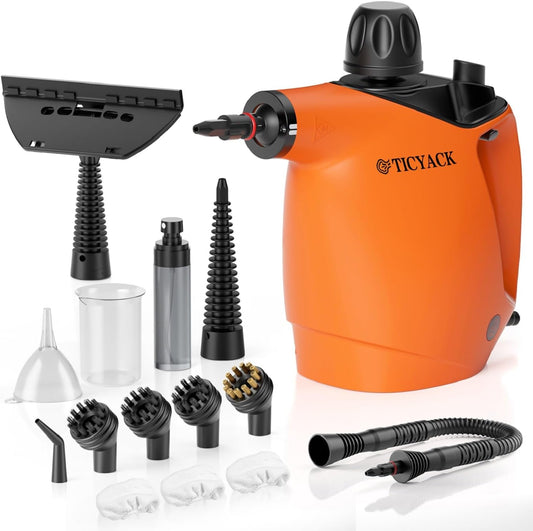 TICYACK Handheld Steam Cleaner, 500ML &amp; Continuous Steam, 16 PCS, Orange