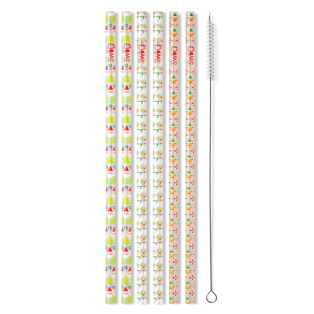 Swig Life Reusable Straws Christmas Crew Tall Straw Set & Cleaning Brush, Each Straw is 10.25 inch Long (Fits Swig Life 20oz Tumblers, 22oz