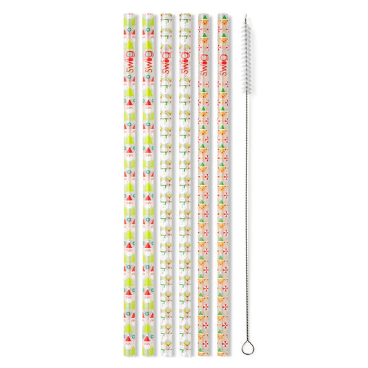 Swig Life Reusable Straws Christmas Crew Tall Straw Set & Cleaning Brush, Each Straw is 10.25 inch Long (Fits Swig Life 20oz Tumblers, 22oz