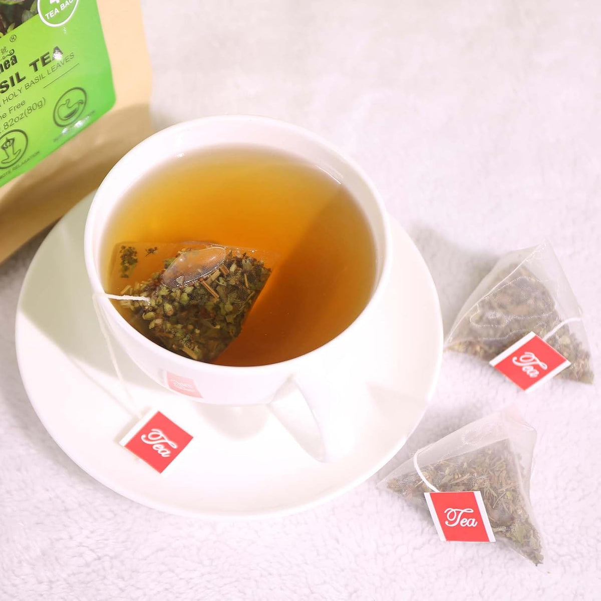 FullChea - Holy Basil Tea Bags, 40 Count, Dried Holy Basil Leaves | 100% pure tulsi holy basil tea, rich in plant antioxidants, Non-GMO caffeine-free, easy to brew hot or iced daily