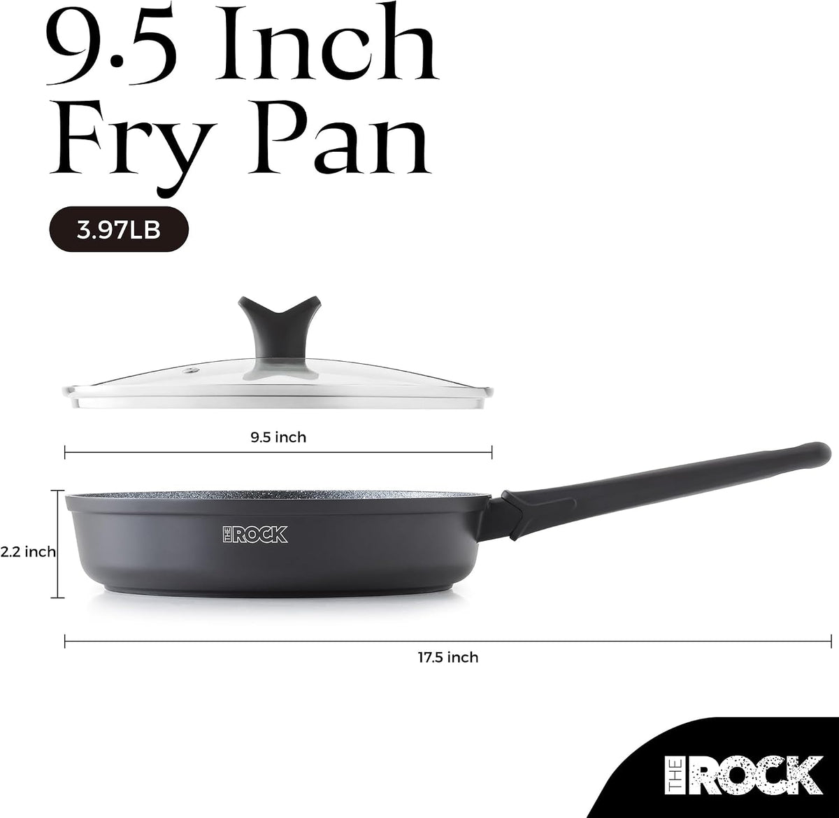THE ROCK SOHO 9.5-Inch Nonstick Frying Pan with Lid – Compact for Urban Kitchens, Nothing Sticks, Never Warps, Lasts Longer, Oven & Dishwasher Safe, Black