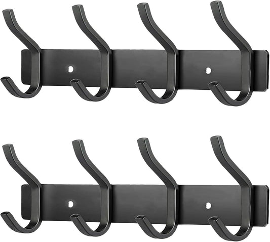 Wall Hooks Heavy Duty, 12 Inch Coat Rack Wall Mount with 4 Hooks, Black Wall Hooks for Entryway, Bathroom - for Hanging