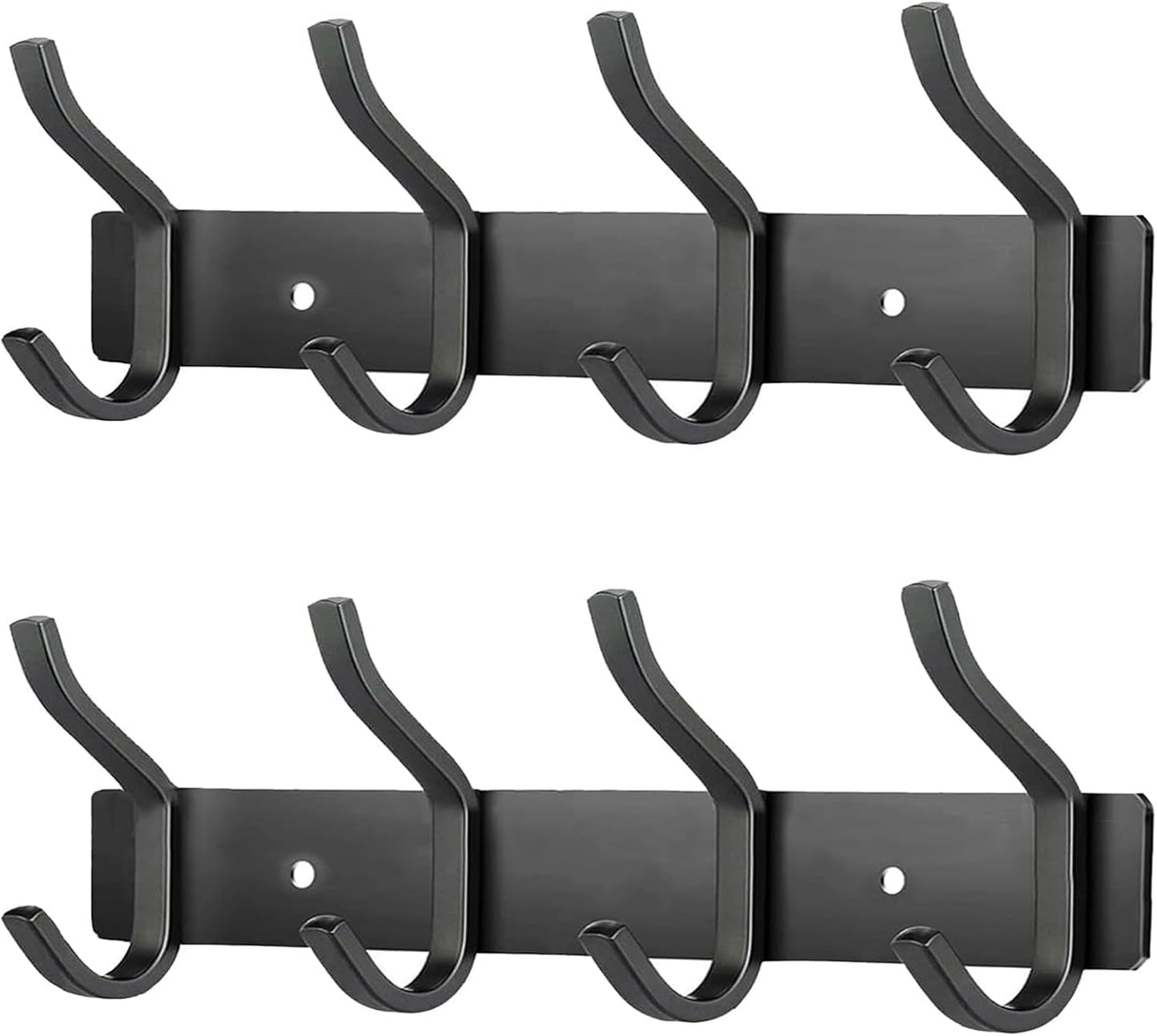2 Pack Coat Rack Wall Mount, 12 Inch Wall Hooks with 4 Hooks, Black