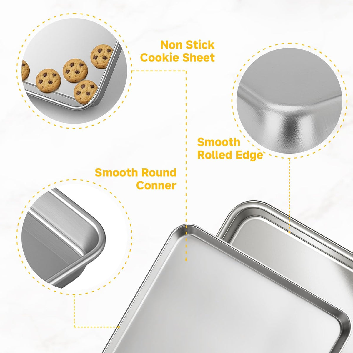 Ohtomber 3 Pack Heavy Duty Stainless Steel Baking Sheet Set, 9/12/16 Inch | Heavy Duty, Cookie Sheet Pans for Baking Roasting Oven Baking, Oven Safe, Sturdy Kitchen Bakeware Trays