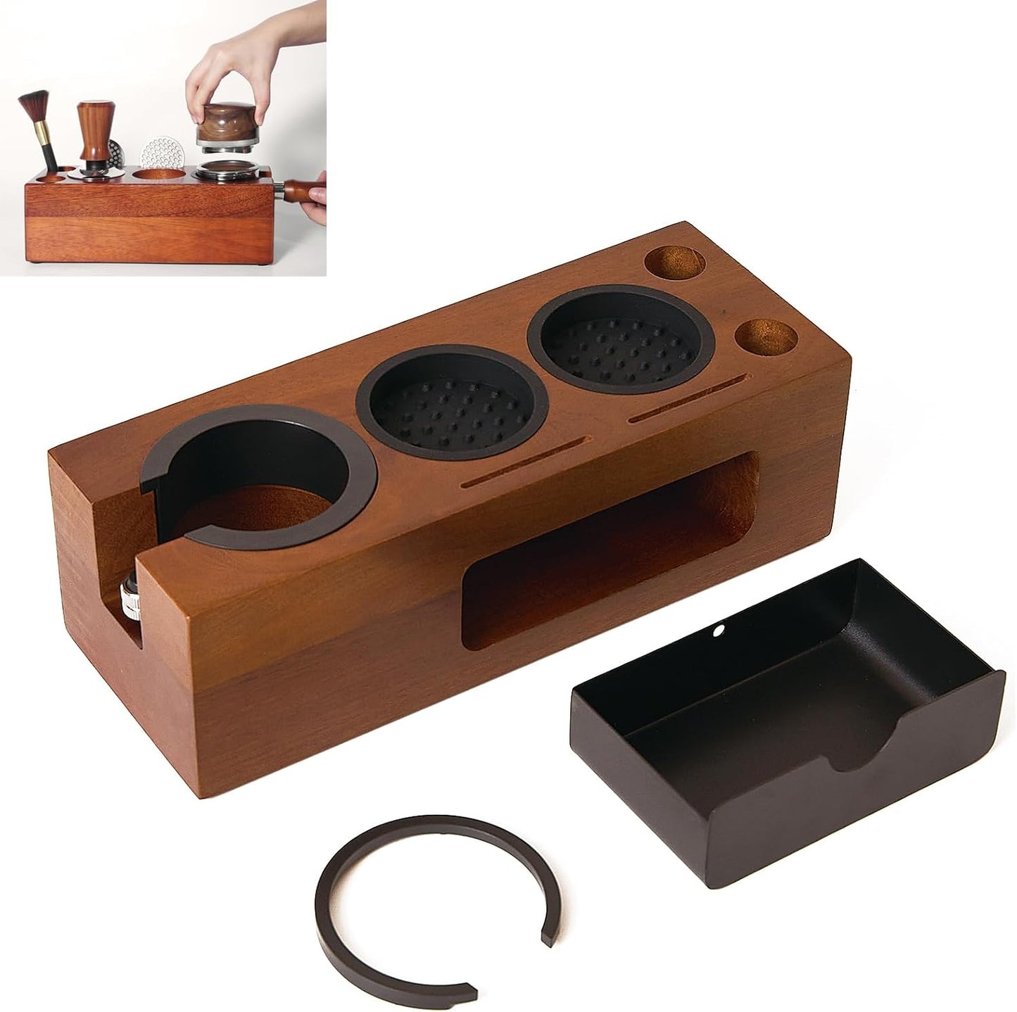 Espresso Tamping Station - 8 in 1 Espresso Coffee Organizer for Storage 51/53/54/58MM Espresso Tamper, Distributor, Portafilter &amp; Puck Screen Accessories, Wooden Tamper Station