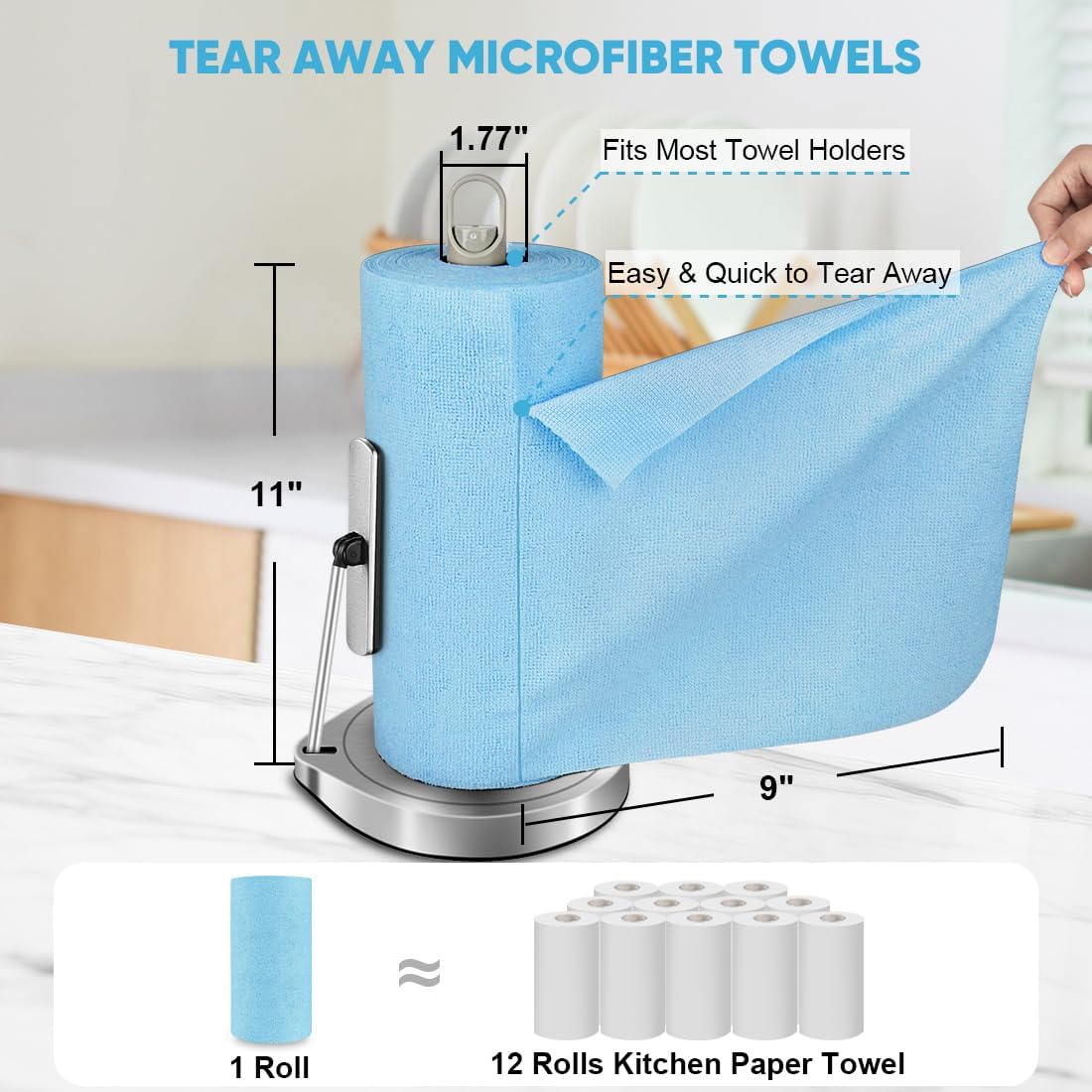 AIDEA Microfiber Cleaning Cloth 330 Sheets 6 Roll, Blue Shop Towels 11×9"