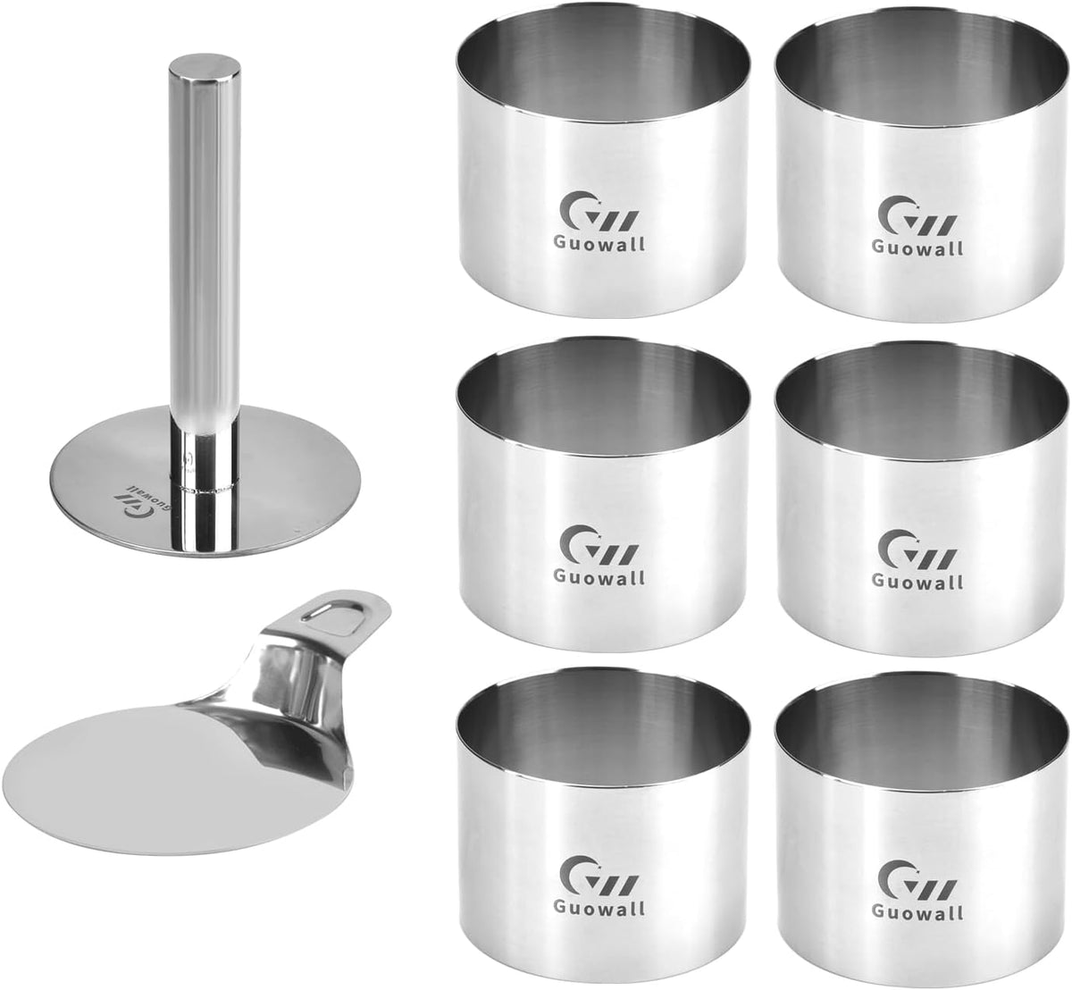 6 pcs Seamless Cake Ring Mold Set 3 inch Stainless Steel Round Cake Cutter Food Pastry Mousse Mold for Baking (Includes 1 Lifter, 1 Pusher and 6 Rings)