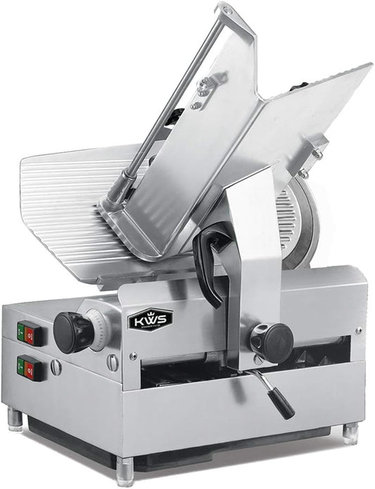 KWS MS-12A 1050W Countertop Model Commercial Automatic Electric Meat Slicer with Stainless Steel Blade, Frozen Meat, Food