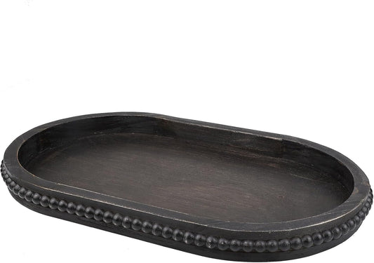 Vintage Black Oval Wood Decorative Ottoman Tray for Coffee Table Kitchen Counter, Living Room, Handcrafted Wooden Serving