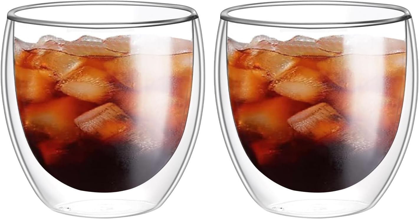8oz Glass Coffee Mugs Set of 2, Double Walled Espresso Cups for Latte Cappuccino Cocoa Milk Cafe Jui