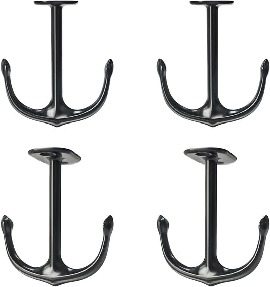 Anchor Shape Zinc Alloy Double Prong Ceiling Hooks, 4-Pack Under Shelf Coat Hooks Hanging Towel Robe Clothes Cap Bathroom
