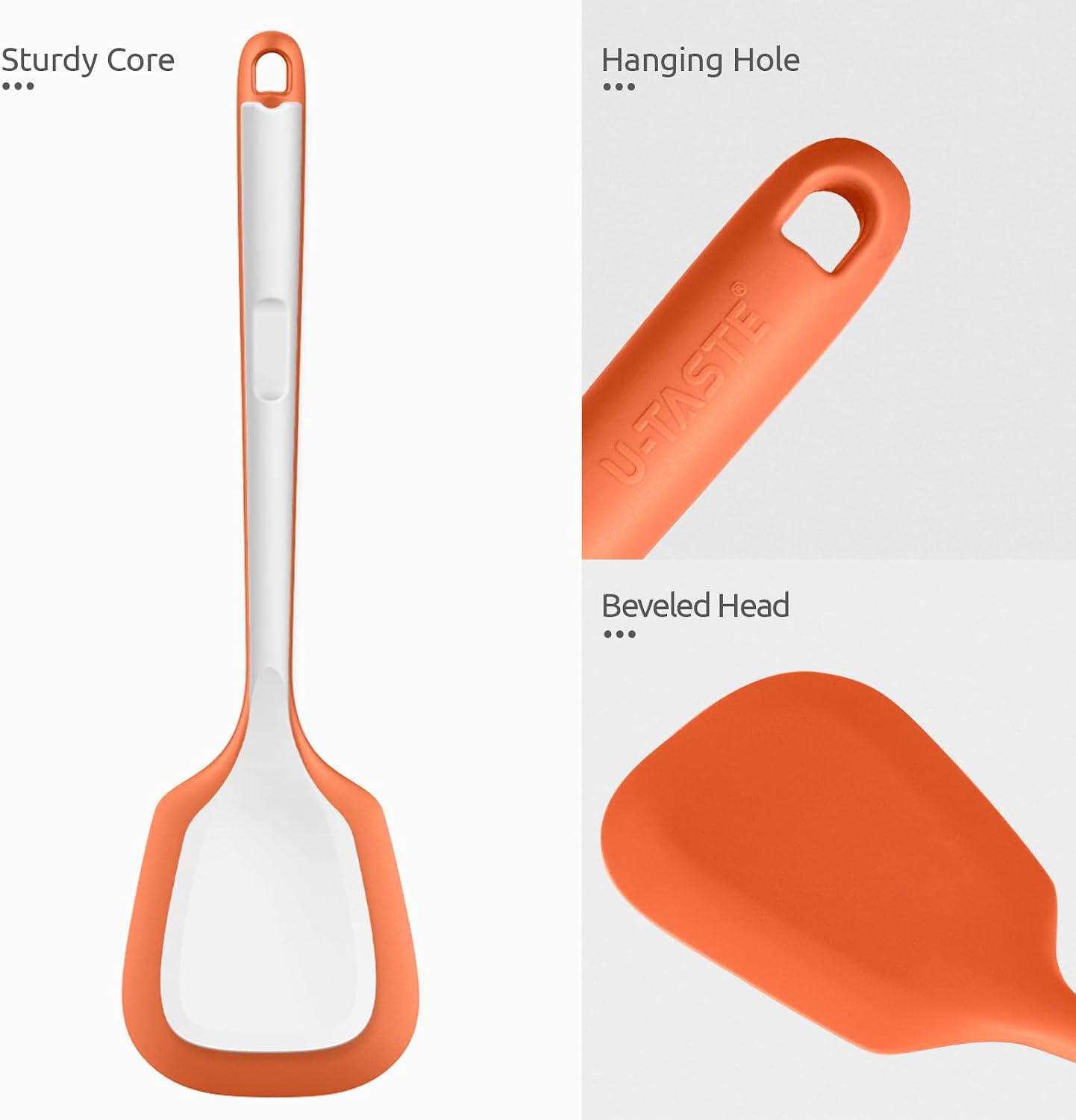 U-Taste Silicone Turner Cooking Spatula, 13.6" Long/3.7" Wide, Orange | 600ºF Heat Resistant Food Grade Silicone Kitchen Utensils, Flexible Egg Flipper &amp; Pancake Spatula Turner for Non Stick Pans