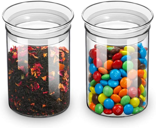 ZENS Glass Canisters Jar with Lid, Airtight Sealed 15 Fluid Ounce Spice Jars Sets of 2, Clear Small Kitchen Storage