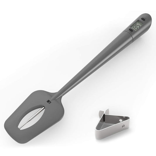Efeng Candy Thermometer Spatula with Pot Clip – Silicon Grey Chocolate Spatula with Thermometer Built in,Candy