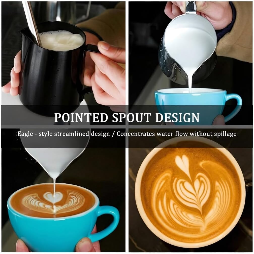 Large Milk Frothing Pitcher 32oz/900ml, Stainless Steel Milk Frother Cup For Home, Office &amp; Kitchen Used-Black