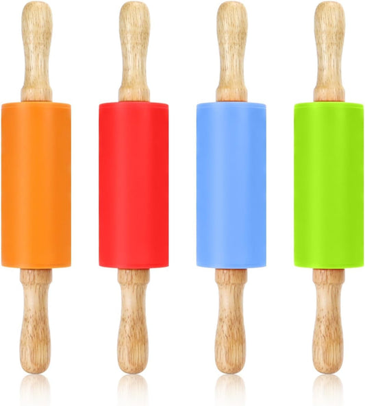 4 Pack Mini Rolling Pin for Kids 9 Inch, Non-Stick Wooden Handle