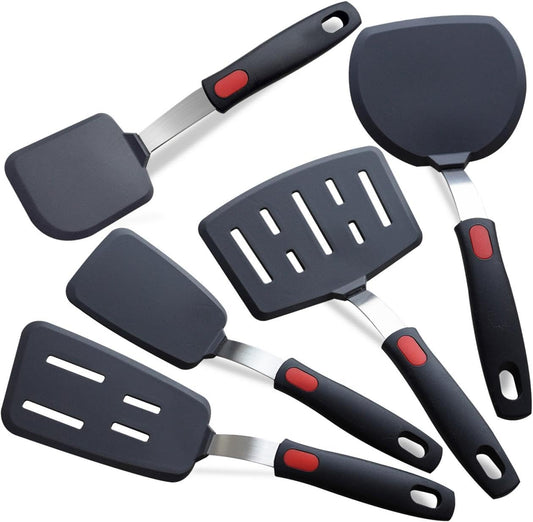 Silicone Spatula Turner, 5-Pack Spatulas Silicone Set for Nonstick Cookware, 600°F Heat Resistant Kitchen Cooking Utensils