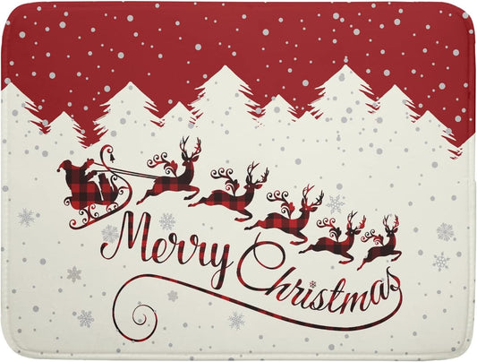 Christmas Moose Dish Drying Mat 18x24 for Winter Santa Claus Kitchen Counter Decor Absorbent Reversible Microfiber Deers