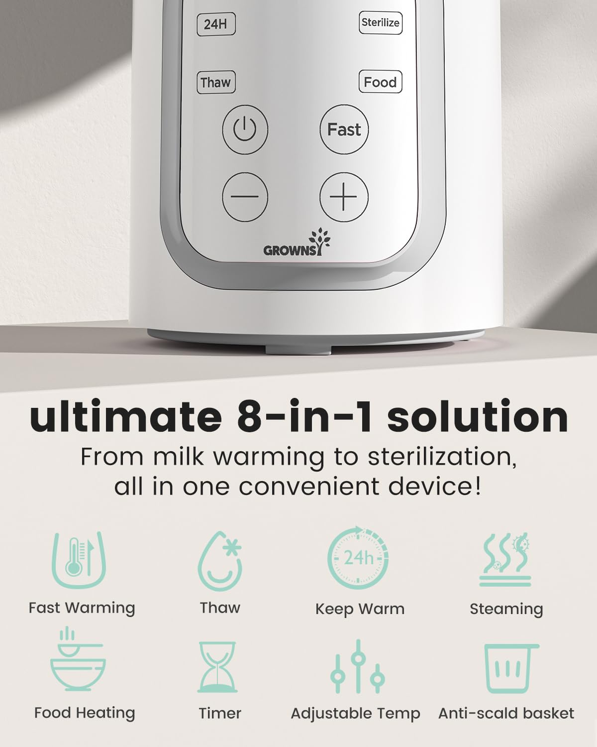 Grownsy 8-in-1 OG Fast Bottle Warmer with Timer