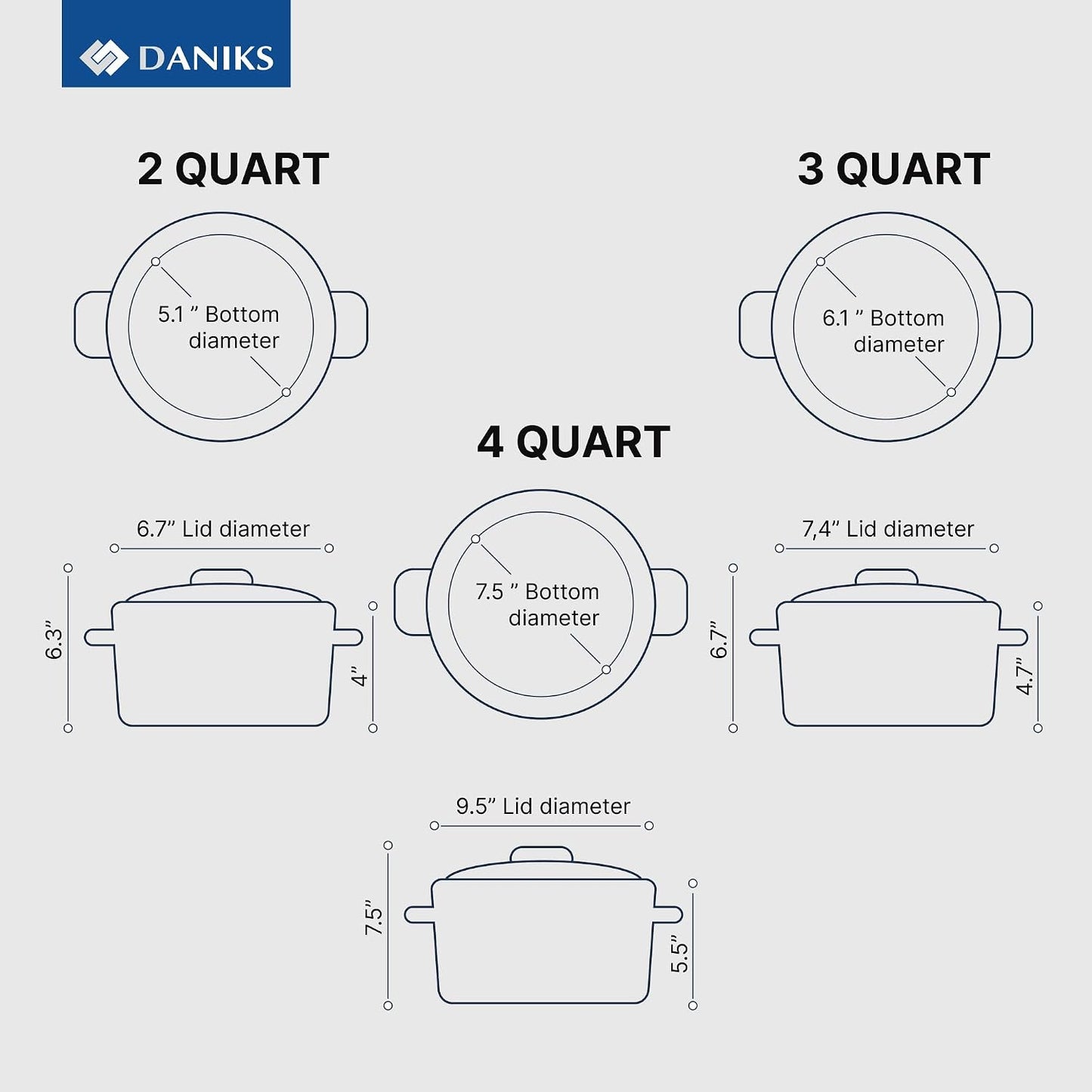 Daniks Modern 11-Piece Stainless Steel Cookware Set with Glass Lids, Includes Saucepan and Frying Pan with Lid, Tri-Ply