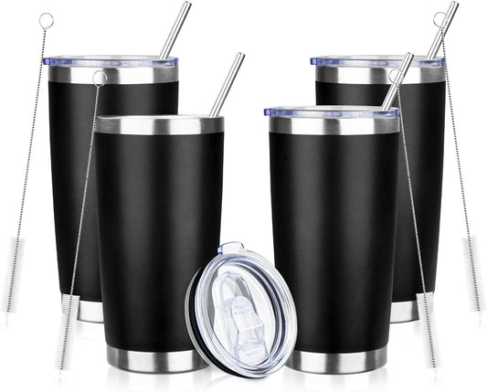 20oz Tumbler Bulk with Lid and Straw, Stainless Steel Double Wall Vacuum Insulated Travel Mug, Powder Coated Coffee Cups for