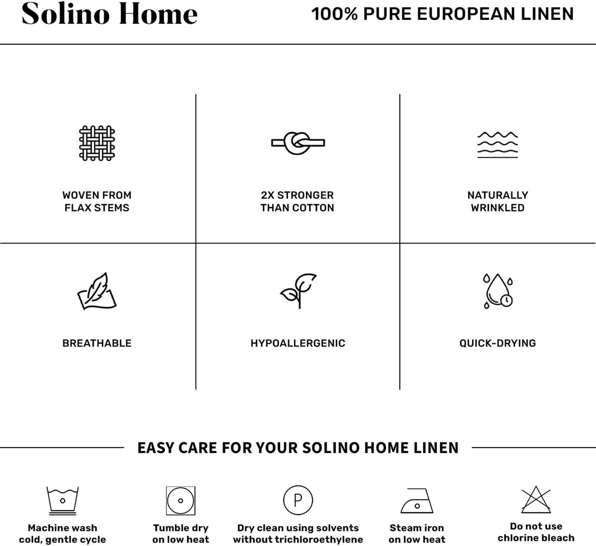 Solino Home 100% Pure Linen Apron, 33 x 30 in, Black and Cream, Bib Apron
