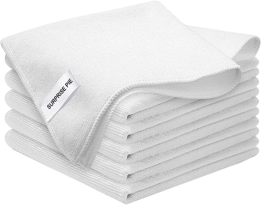White Microfiber Cleaning Cloth 6Pack Cleaning Rags Absorbant Lint Free Cloth for House, Kitchen, Car, Glass, Stainless