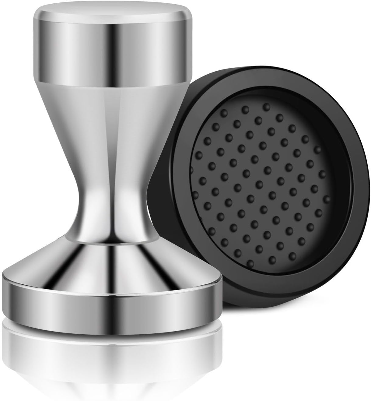 Flexzion Coffee Tamper 58mm Espresso Tamper Tool, Stainless Steel Barista-Quality Hand Press Espresso Maker with Ergonomic Silver Handle for Home and