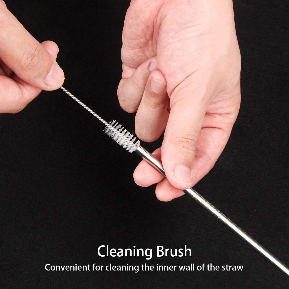 Tomorotec 30 PCS Straight &amp; Bent Stainless Steel Straws for Tumblers, 8.5” | 15 Straight &amp; 15 Bent Reusable Drinking Straws, 8.5” Metal Straw with Brushes for Smoothies Juice Beverage Cocktails (Silver)