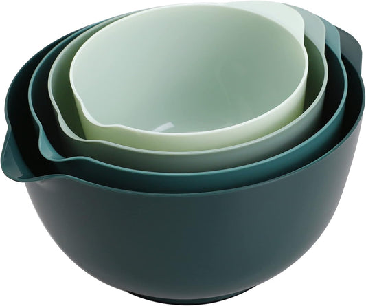 BoxedHome Green Ombre Nesting Plastic Mixing Bowl Set With Pour Spout, Microwave and Dishwasher Safe, BPA free Non-Slip