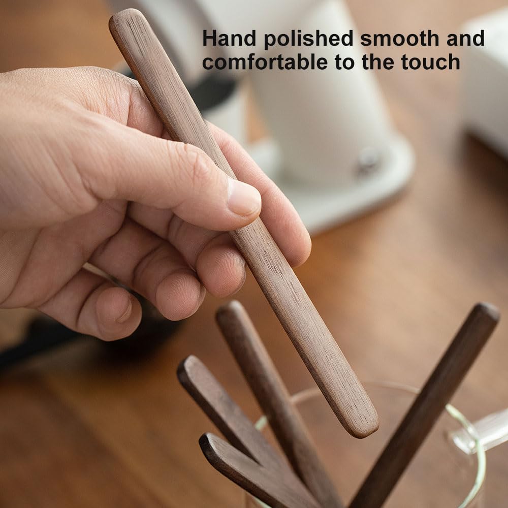 4Pcs Black Walnut Wood Coffee Stirrers 6″ Reusable Wooden Drink Stir Sticks for Coffee, Tea, Milk, Chocolate &amp; Jam Spreader