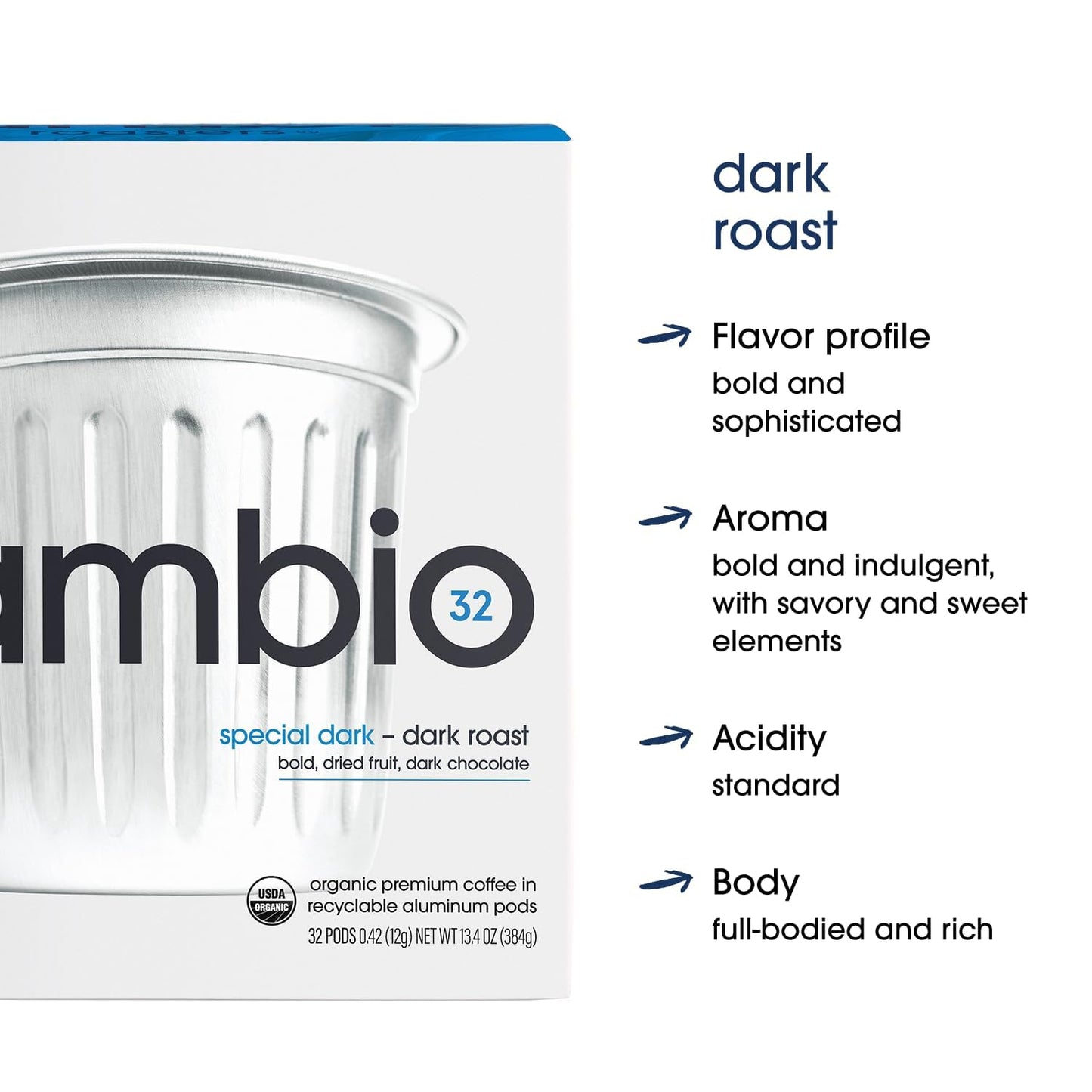Cambio Roasters Dark Roast Coffee Pods - Recyclable Aluminum Pods, 60ct | Lower Acid Special Dark Roast Organic Coffee in Recyclable Aluminum Coffee Pods. Compatible with Keurig® Brewers.