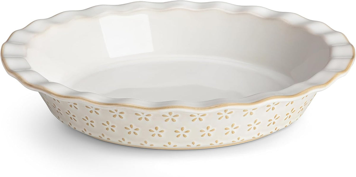 MALACASA Ceramic Pie Pan, 9 Inch Pie Dish Embossed Quiche Baking Dish